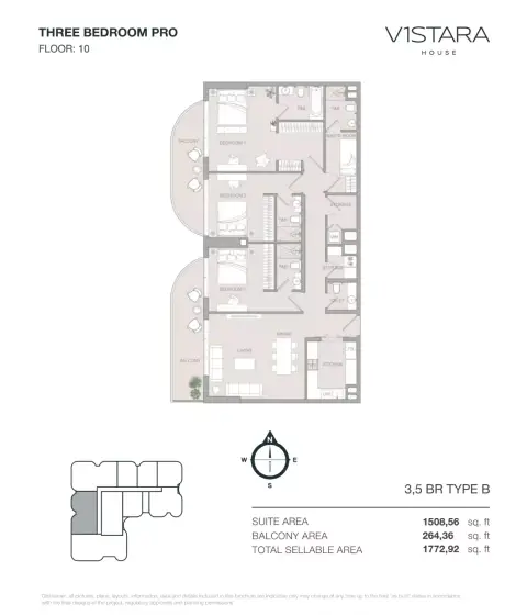في1ستارا هاوس: مخطط الطابق Type B, 1,772 sq ft