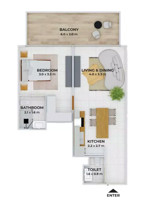 Binghatti Elite: Floor plan Type L, 206 sq ft