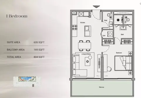 Oxford Cove: Floor plan Type 1, 804 sq ft