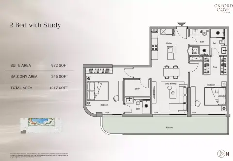 Oxford Cove: Floor plan Type 1 Study, 1,217 sq ft
