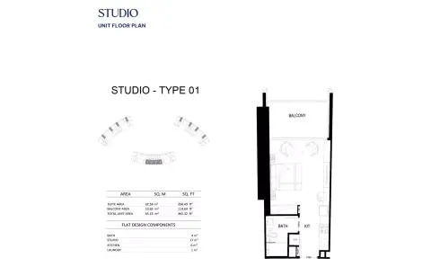 Binghatti Skyrise: Floor plan Type 01, 465 sq ft