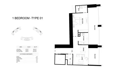 Binghatti Skyrise: Floor plan Type 01, 1,021 sq ft