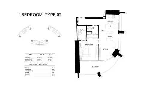 Binghatti Skyrise: Floor plan Type 02, 762 sq ft