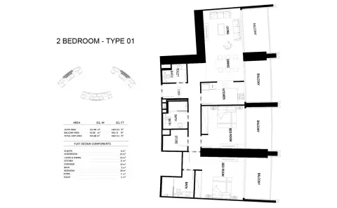 Binghatti Skyrise: Floor plan Type 01, 1,667 sq ft