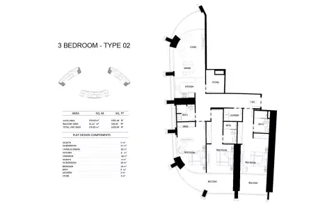 Binghatti Skyrise: Floor plan Type 02, 1,838 sq ft