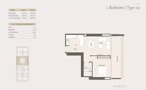 Binghatti Ivory: फ़्लोर प्लान Type 02, 783 sq ft