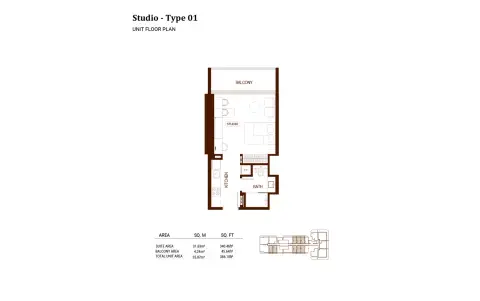 Binghatti Hillviews: Floor plan Type 1, 386 sq ft
