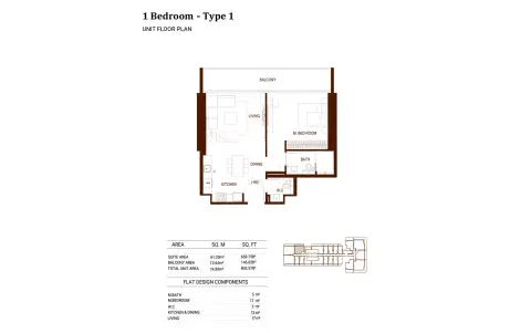Binghatti Hillviews: Floor plan Type 1, 805 sq ft