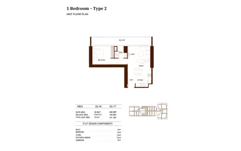 Binghatti Hillviews: Floor plan Type 2, 791 sq ft