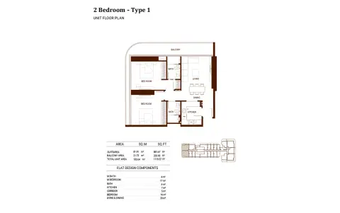 Binghatti Hillviews: Floor plan Type 1, 1,115 sq ft