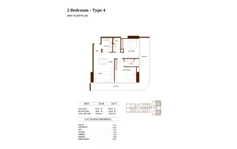 Binghatti Hillviews: Floor plan Type 4, 1,355 sq ft