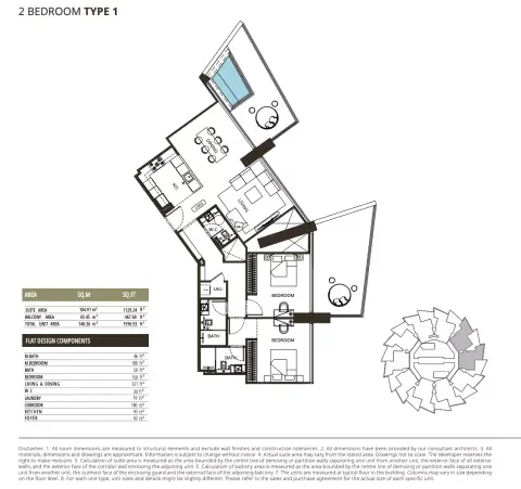 Binghatti Grove: फ़्लोर प्लान Type 1, 1,596 sq ft