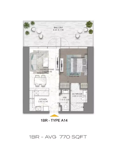 Safa Gate: Floor plan Type A14, 770 sq ft