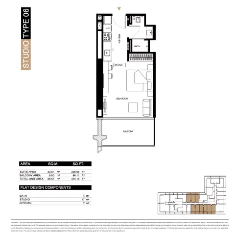 Binghatti Starlight: Floor plan Type 06, 415 sq ft