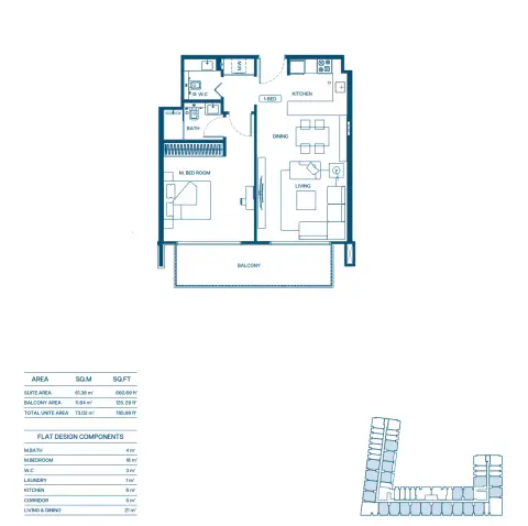 Binghatti Aurora: Floor plan Type 08, 785 sq ft