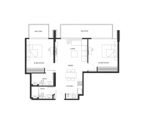 Binghatti Aurora: Floor plan Type 7, 999 sq ft