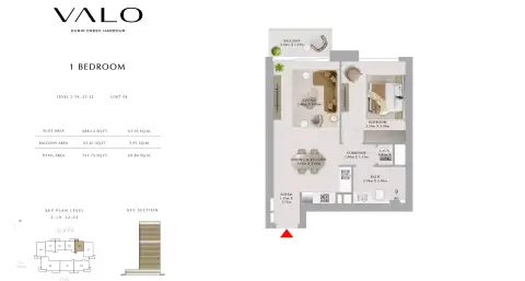 Valo: Floor plan Unit 04, 751 sq ft