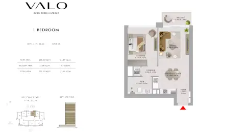 Valo: Floor plan Unit 05, 771 sq ft