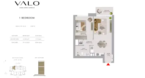 Valo: Floor plan Unit 07, 751 sq ft