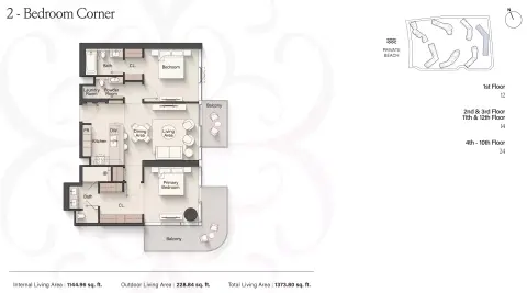 Meriva Sunset: Floor plan Type A Corner, 1,373 sq ft