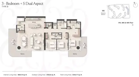Meriva Sunset: Floor plan Type B+ S Dual Aspect, 2,342 sq ft