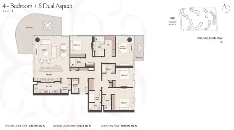 Meriva Sunset: Floor plan Type A+ S Dual Aspect, 2,942 sq ft