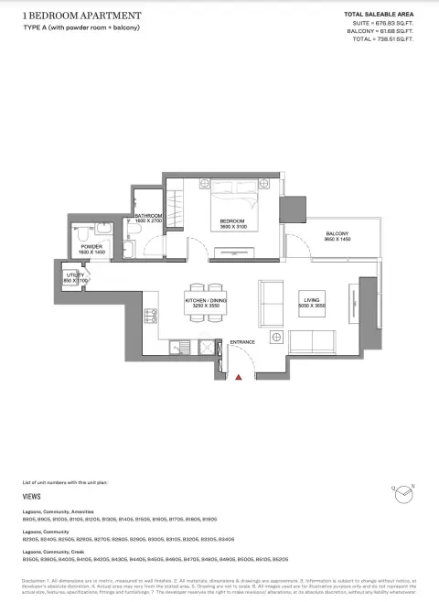 Skyscape Avenue: Floor plan Type A, 738 sq ft