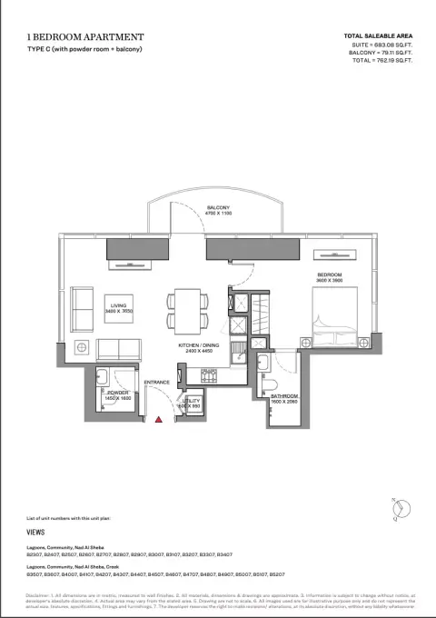 Skyscape Avenue: Floor plan Type C, 762 sq ft