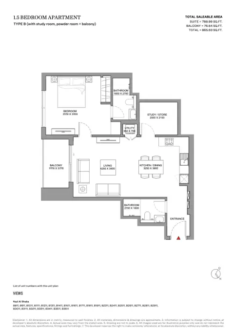 Skyscape Avenue: Floor plan Type B, 865 sq ft