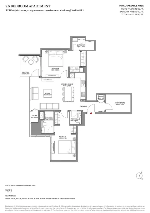 Skyscape Avenue: Floor plan Type A Variant1, 1,131 sq ft