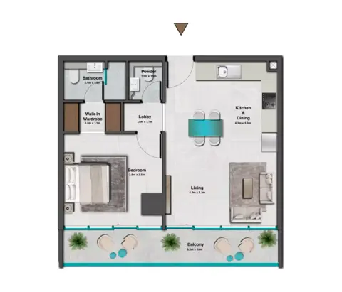 Skyhills Residences Phase 3: Планировка Type D, 740 sq ft
