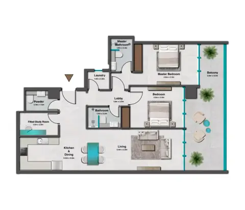 Skyhills Residences Phase 3: Планировка Type B, 1,329 sq ft