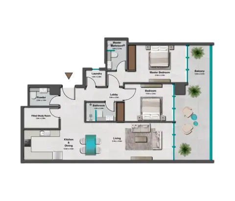 Skyhills Residences Phase 3: Планировка Type C, 1,323 sq ft