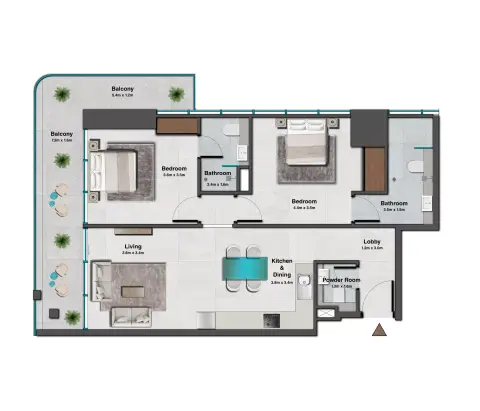 Skyhills Residences Phase 3: Планировка Type A, 1,051 sq ft