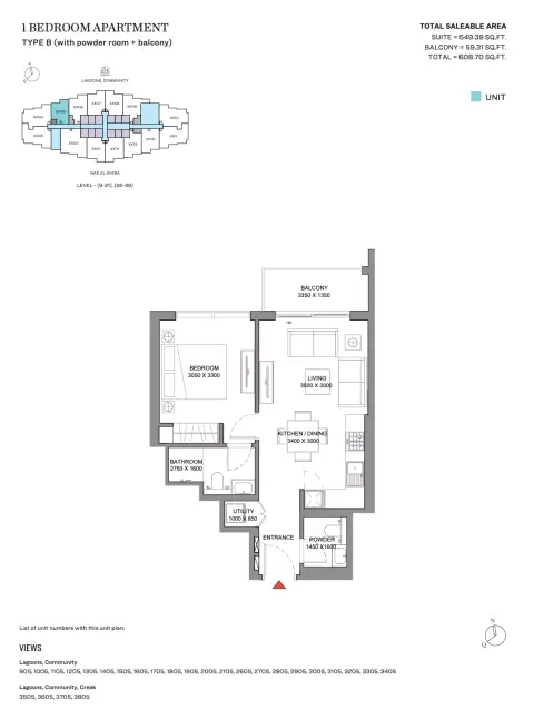 310 Riverside Crescent: Plan Type B, 608 sq ft