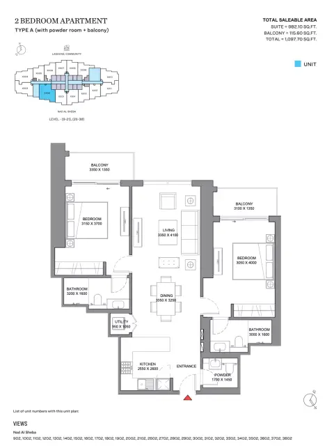 310 Riverside Crescent: Plan Type A, 1,097 sq ft
