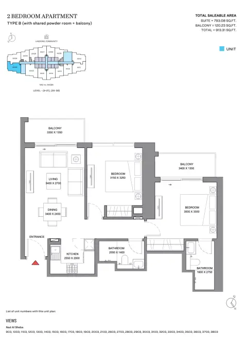 310 Riverside Crescent: Plan Type B, 913 sq ft