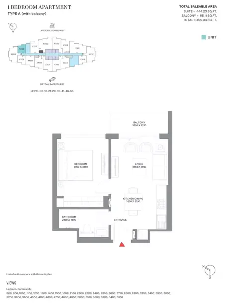 340 Riverside Crescent: Type A, 499 sq ft 户型图
