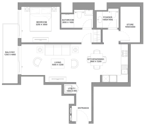 340 Riverside Crescent: Type B, 843 sq ft 户型图