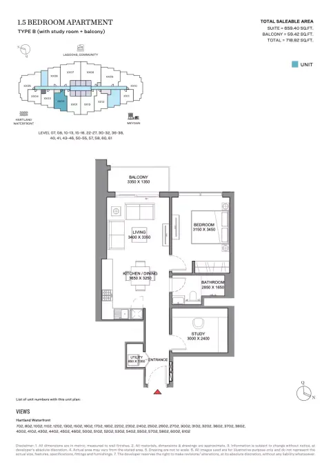 350 Riverside Crescent: Планировка Type B1, 718 sq ft