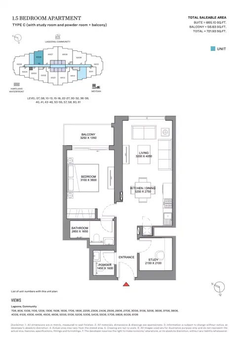 350 Riverside Crescent: Планировка Type C1, 721 sq ft