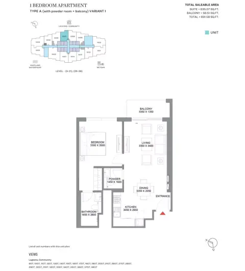 360 Riverside Crescent: Floor plan Type A, 691 sq ft