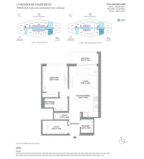 360 Riverside Crescent: Floor plan Type E, 658 sq ft
