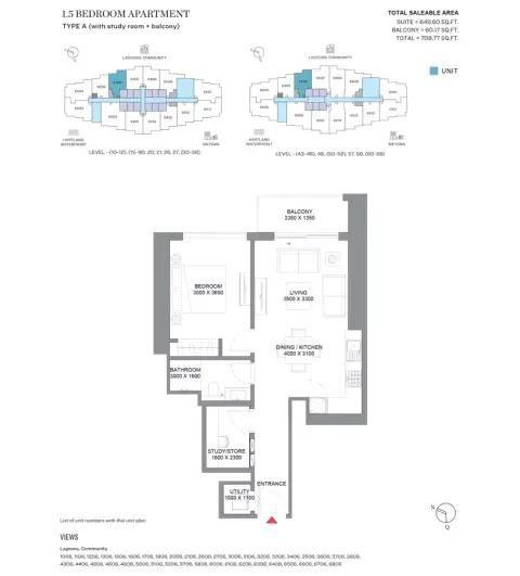 360 Riverside Crescent: Floor plan Type D, 709 sq ft