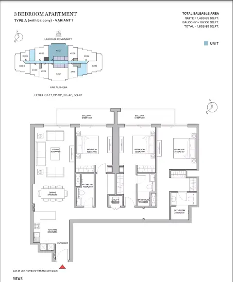 320 ريفرسايد كريسنت: مخطط الطابق Type A With Balcony Variant 1, 1,656 sq ft