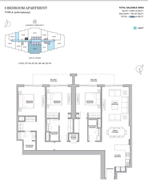 320 ريفرسايد كريسنت: مخطط الطابق Type A With Balcony, 1,654 sq ft