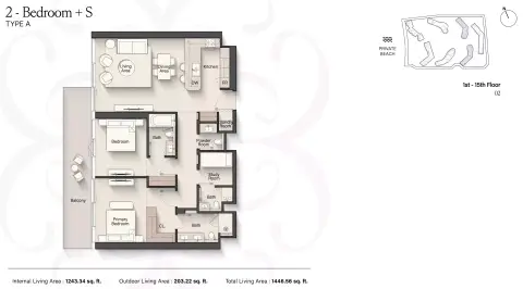 Meriva Gardens: Floor plan Type A+S, 1,446 sq ft