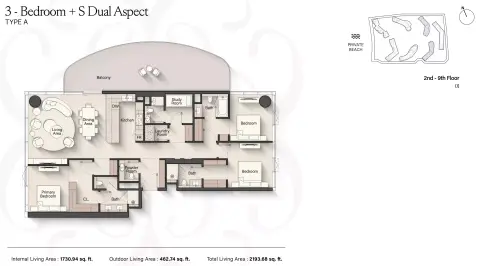 Meriva Gardens: Floor plan Type A+S Dual Aspect, 2,193 sq ft