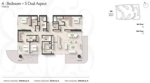 Meriva Gardens: Floor plan Type A+S Dual Aspect, 3,096 sq ft