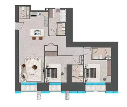 تايجر سكاي تاور: مخطط الطابق Type 601-5412, 1,480 sq ft